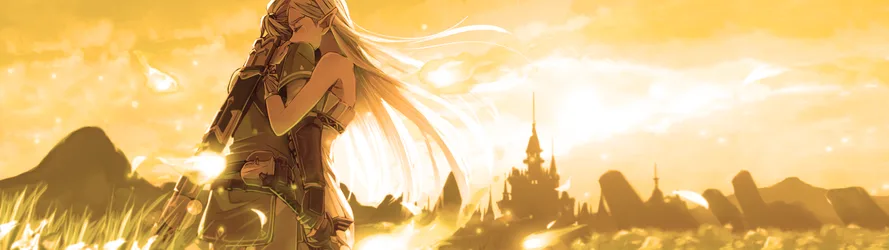 Link and Zelda Embrace Under Golden Skies - free wallpaper 3840×1080