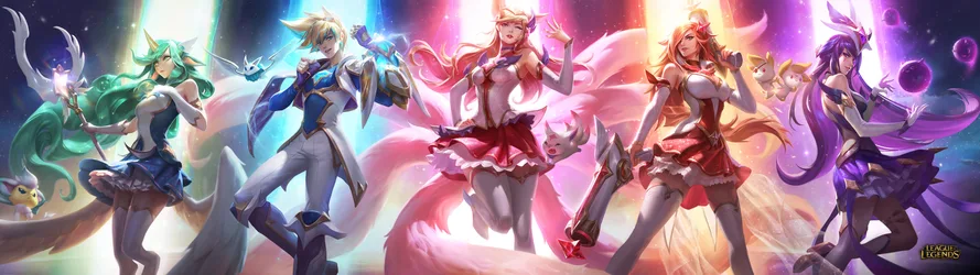 Star Guardian League of Legends Heroes in Cosmic Space - free gaming wallpaper 3840×1080