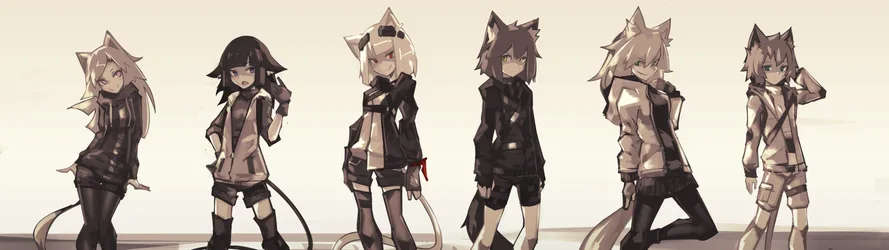 Cat Girl Squad Lineup - free anime wallpaper 3840×1080