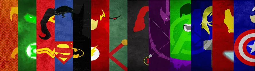 Marvel and DC Comics Heroes Silhouettes - free wallpaper 3841×1080
