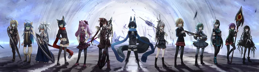 Shirogane Usagi and Original Characters in Dark Armor - free anime wallpaper 3840×1080