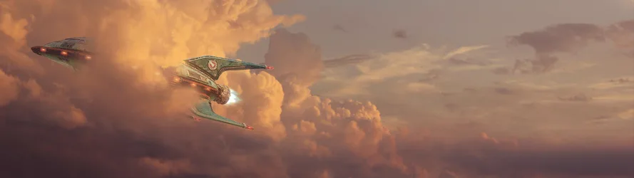 Futurama Spaceships Among Golden Clouds - free wallpaper 3840×1080