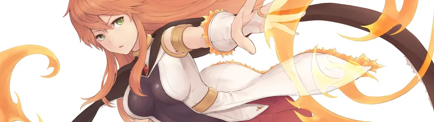Fiery Redhead Anime Girl with Flames - free wallpaper 3840×1080