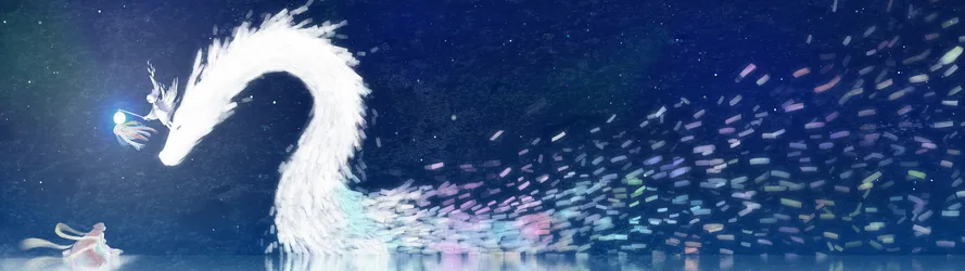 Celestial Dragon in the Starlit Night - free anime wallpaper 3840×1080