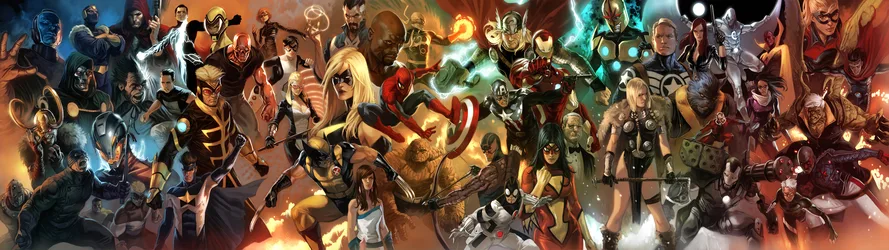 Marvel Comics Heroes United in Battle - free wallpaper 3840×1080