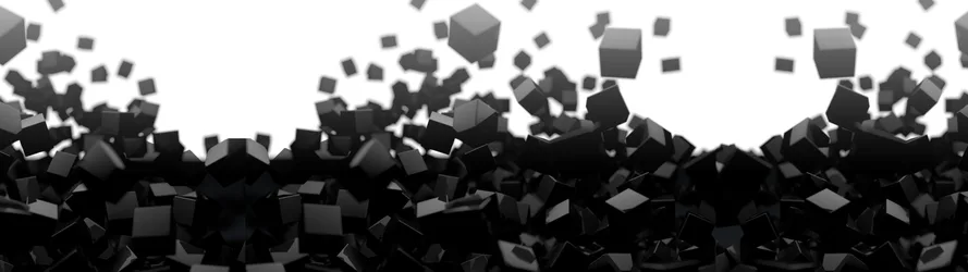 Falling Black Cubes Abstract 3D Art - free wallpaper 3840×1080