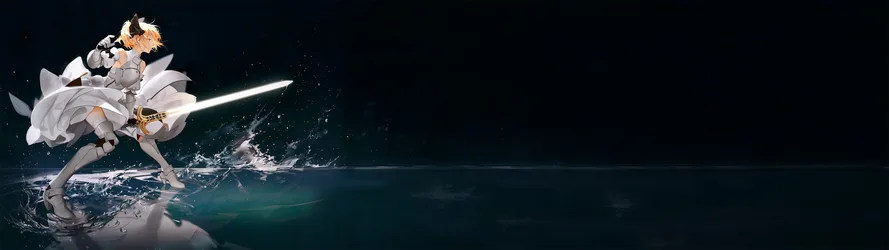 Saber Lily of Fate Series Wielding Sword in Water - free wallpaper 3840×1080
