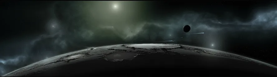 Lunar Desolation Under Cosmic Storm - free space wallpaper 3840×1080