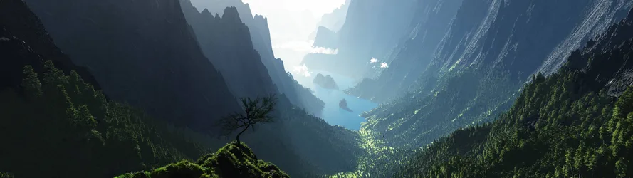 Alpine Valley Between Towering Mountains - free wallpaper 3840×1080