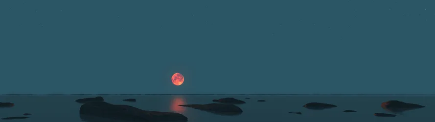 Crimson Moon Over Silent Waters - free wallpaper 3840×1080