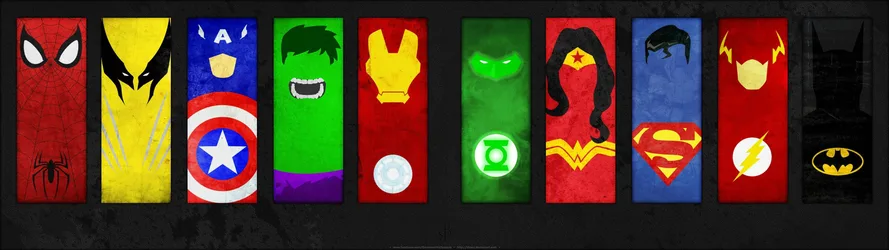 Marvel and DC Comics Heroes Minimalist Poster Collection - free wallpaper 3840×1080