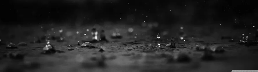 Rain Falling on Wet Ground in Monochrome - free nature wallpaper 3840×1080