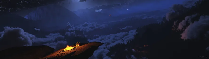Mountain Campfire Under Starlit Skies - free landscapes wallpaper 3840×1080