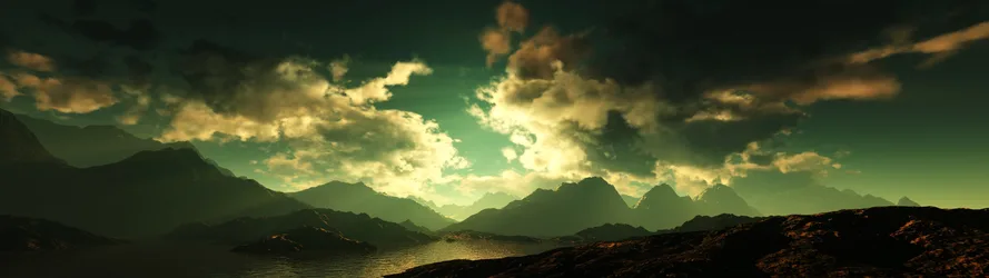 Mountain Lake Under Emerald Sky - free landscapes wallpaper 3840×1080