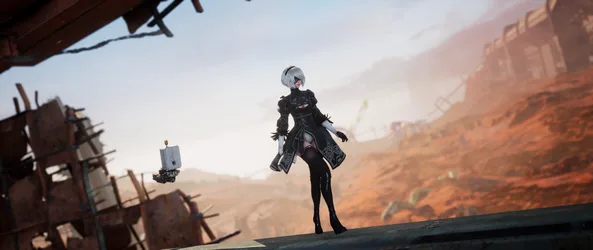 2B Stands in the Wasteland in Stellar Blade - free wallpaper 2560×1080