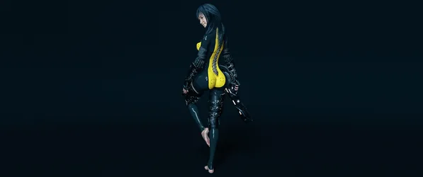Cyberpunk Operative in Black Latex - free wallpaper 3440×1440