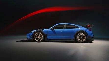 Blue Sports Car with Gold Wheels in Dark Studio - free wallpaper 7680×4320