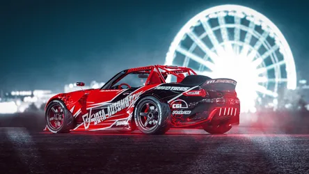 Red Modified Race Car With Ferris Wheel Backdrop - free cars & vehicles wallpaper 1920×1080