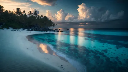 Tropical Beach Sunset with Palm Trees and Turquoise Waters - free landscapes wallpaper 3840×2160