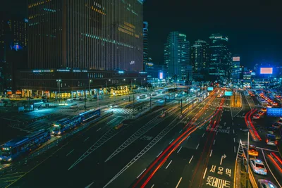 Seoul Night Traffic and Cityscape from Elevated View - free city & urban wallpaper 7680×5123