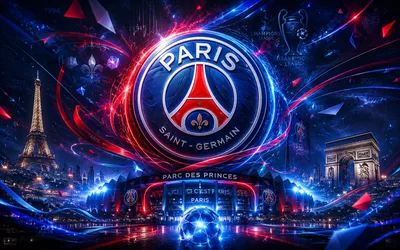Paris Saint-Germain Neon Logo with Paris Landmarks - free sports wallpaper 3840×2400