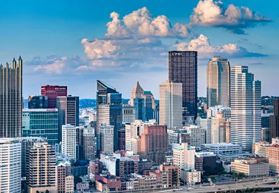 Pittsburgh Skyline with Blue Sky and White Clouds - free wallpaper 2048×1413