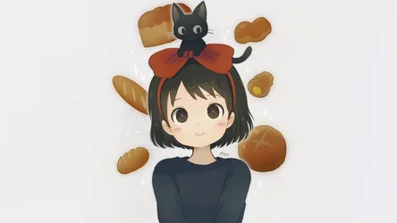 Kiki with Jiji and Bread from Kiki's Delivery Service - free anime wallpaper 1920×1080