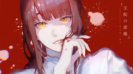 Makima from Chainsaw Man in Red - free anime wallpaper 2560×1440