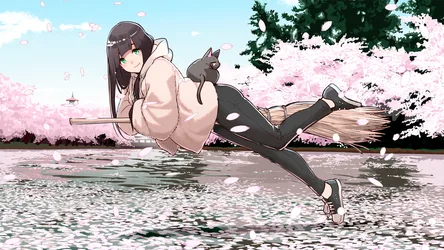 Makoto Kowata Flying Among Cherry Blossoms - free anime wallpaper 1920×1080