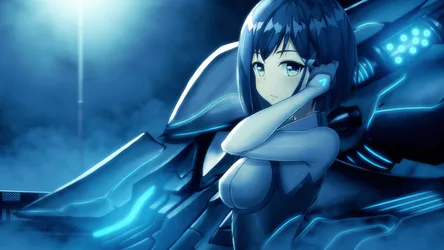 Anime Girl in Blue Futuristic Armor with Glowing Effects - free wallpaper 1920×1080