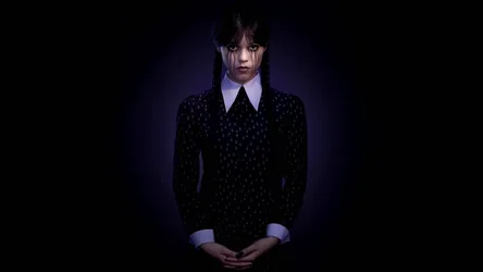 Gothic Character in Dark Patterned Blazer Against Purple Background - free movies & tv wallpaper 3840×2160
