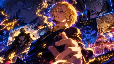 Black Leg Sanji Anime Wallpaper with Fire and Castle - free cartoons & comics wallpaper 7680×4322