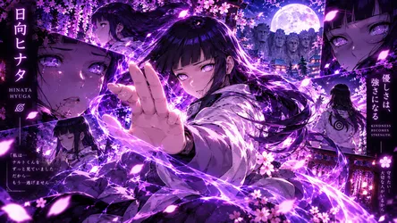 Hinata Hyuga Glowing Purple Energy Anime Portrait - free wallpaper 7680×4322