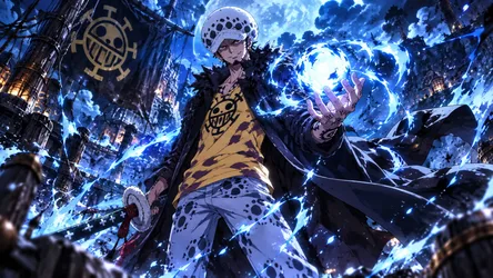 Anime Character with Blue Lightning Powers in Urban Setting - free wallpaper 7680×4322