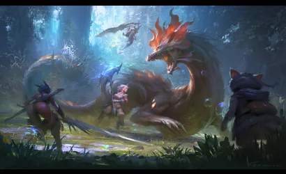 Monster Hunter Fantasy Dragon Battle - free wallpaper 1920×1172