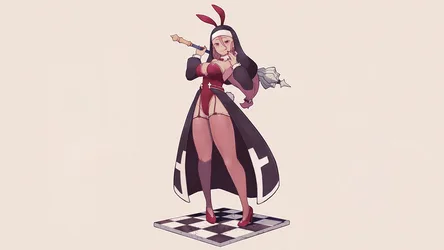 Playful Nun Bunny Girl in Red Stockings - free wallpaper 2560×1440