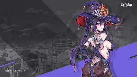 Mona of Genshin Impact in Purple Starry Attire - free wallpaper 3840×2160