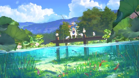 Cirno's Summer Fishing Day by the Pond - free wallpaper 4800×2700