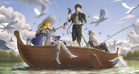 Wuthering Waves Characters Fishing Together on a Boat - free wallpaper 4922×2637