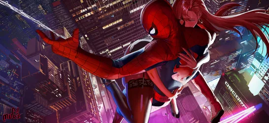 Spider-Man and Mary Jane Watson Swinging Through the City - free wallpaper 4235×1940