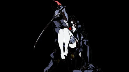 Dark Suited Warrior With Katana and Rose - free anime wallpaper 3110×1749