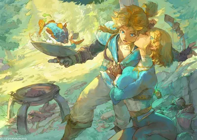 Link and Zelda Cooking Together in Hyrule - free wallpaper 5750×4103