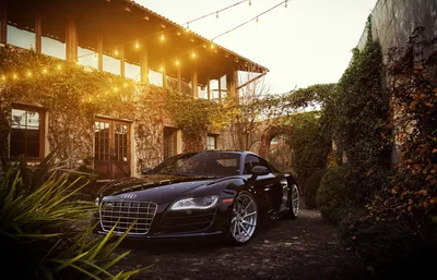 Audi R8 Luxury Sports Car in Ivy-Covered Courtyard at Sunset - free wallpaper 2800×1799