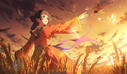 Maomao in The Apothecary Diaries Golden Sunset Field - free anime wallpaper 3000×1747