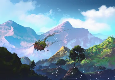 Flying Castle Over Mountain Valley - free wallpaper 2560×1794