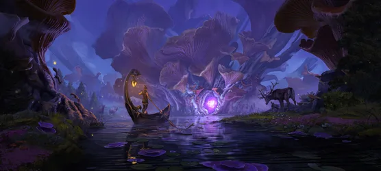 Moonlit Voyage Through an Enchanted Forest River - free fantasy wallpaper 3840×1728