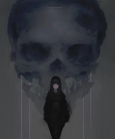 Hate-chan Standing Before the Skull - free wallpaper 2568×3112