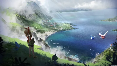 May Overlooking a Coastal City in Pokémon - free anime wallpaper 3840×2160
