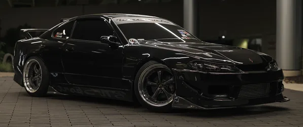 Nissan Silvia Black Modified Sports Car on Tiled Ground - free wallpaper 3440×1440