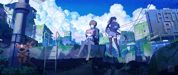 Eve and Lily in Post-Apocalyptic Ruins - free wallpaper 10000×4219